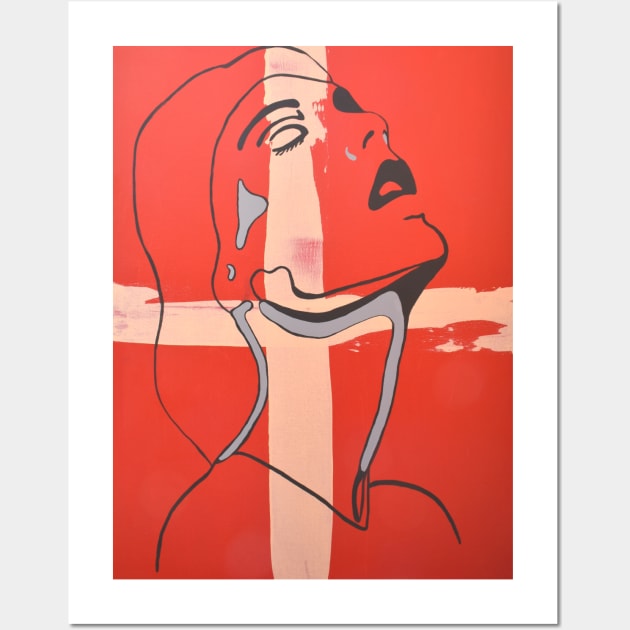 Womans face outline on red ground Wall Art by PrintsHessin